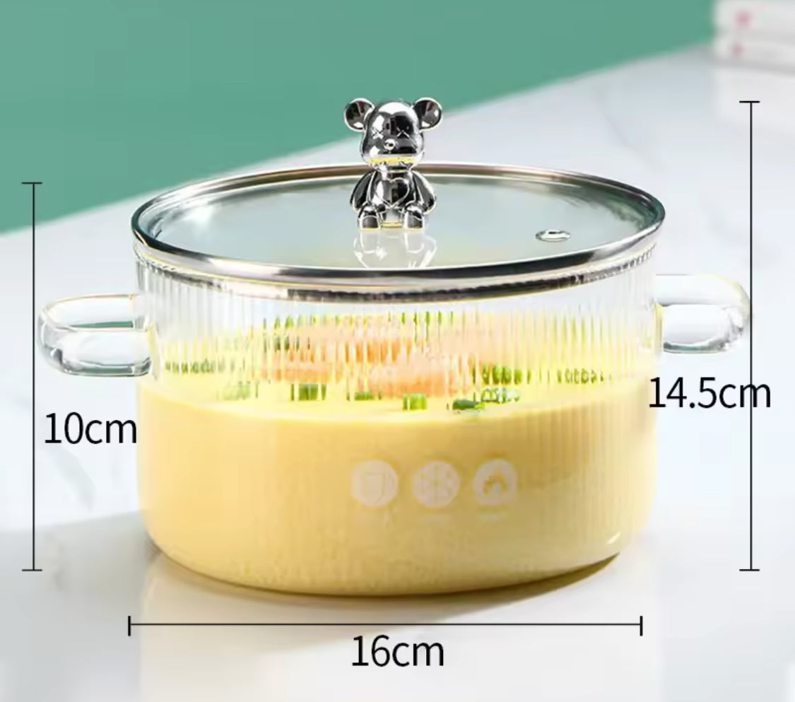 Bear Glass Cooking Pot, Large Capacity High Borosilicate Glass Clear Cooking Pot, Heat Resistant Sauce Pan Bear Glass Cooking Pot, Large Capacity High Borosilicate Glass Clear Cooking Pot, Heat Resistant Sauce Pan